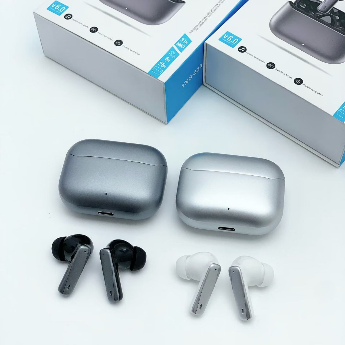 YXG - 530 auriculares Bluetooth inalámbricos metálicos de baja latencia, baja potencia, bajo pesado, verdadero estéreo inalámbrico TWS de doble oído