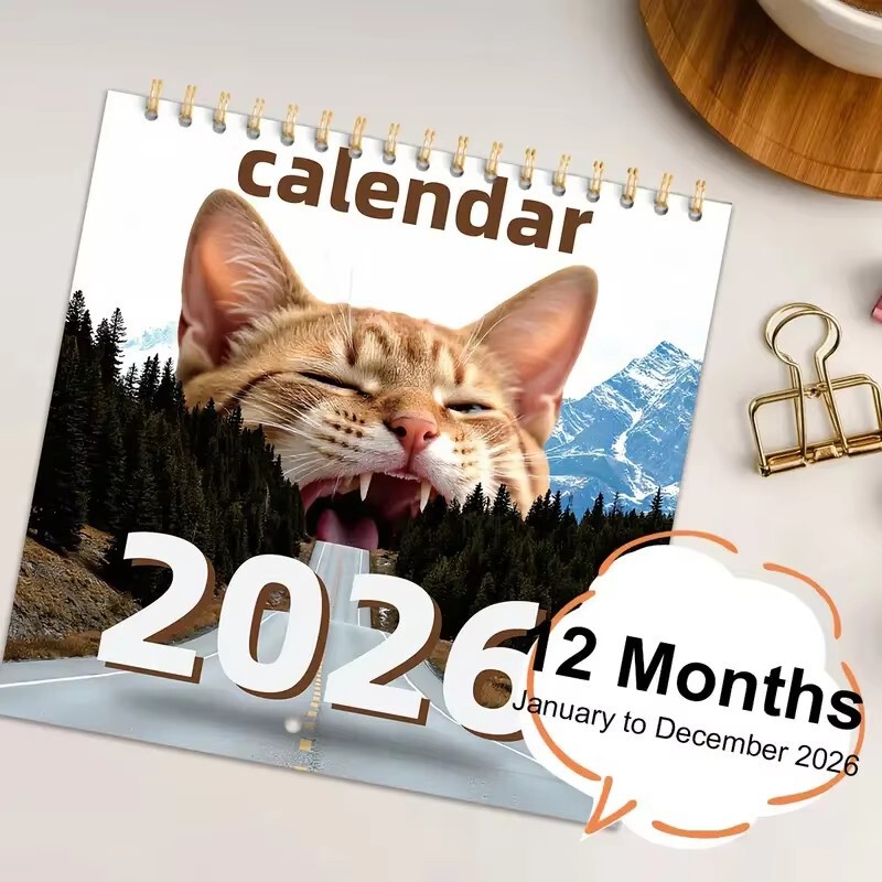 跨境 爆品 代贴标 2026 Calendar 时尚猫咪日历合集线圈台历 挂历|undefined