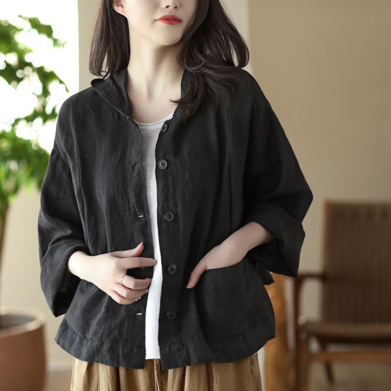 2026 New Retro Cotton and Linen Cardigan Women's Loose Spring and Summer Thin Casual Hooded Long Sleeve Outer Sun Protection Short Jacket 2026 New Retro Cotton and Linen Cardigan Women's Loose Spring and Summer Thin Casual Hooded Long Sleeve Outer Sun Protection Short Jacket