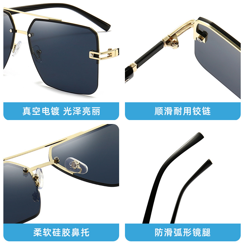 Nueva moda de metal gran marco doble haz gafas de sol sombrilla personalizada transfronteriza hombres y mujeres gafas de sol fábrica al por mayor