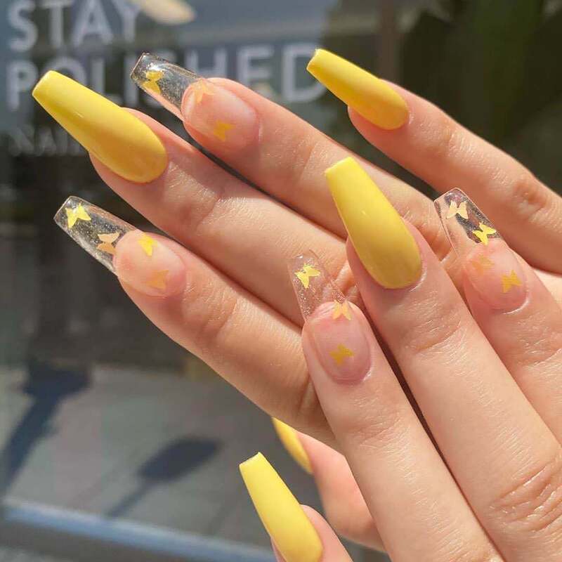 Long Ballet Barbie Yellow Butterfly Wearable Nails Finished Fake Nails Manicure Patches Nail Patches Foreign Trade Supply Factory Sales