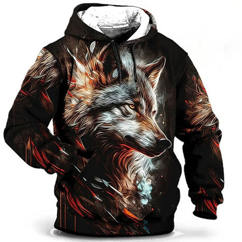 Fall/Winter & Spring/Summer European/American Style Hoodie with Fierce Wolf King 3D Digital Print | Men's Casual Pullover Sweatshirt