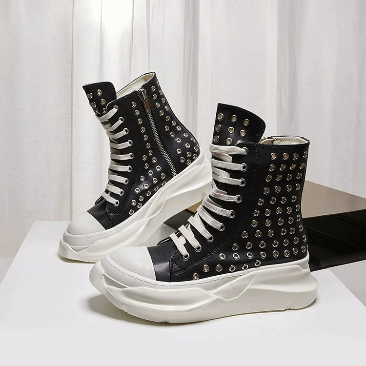 Гуанчжоу, европейский и американский новый стиль, двухслойные ботинки на толстой подошве с молочным ароматом для пар, модная мужская обувь с высоким берцем из полой натуральной кожи