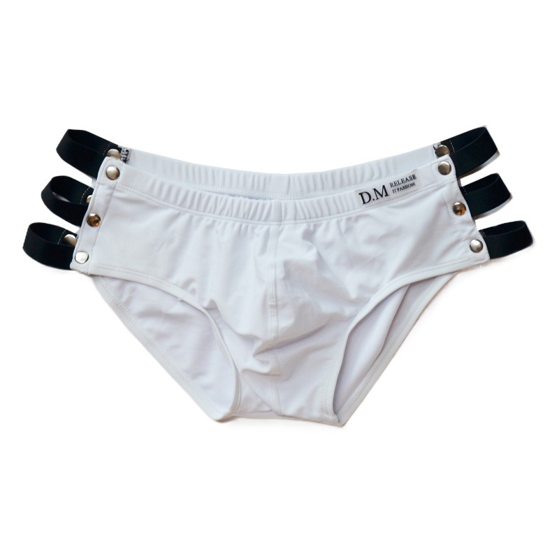 D.M men's swimming trunks low waist sexy solid color black and white boxer shorts with empty personality trendy sports