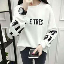 春秋新款韩版字母打底长袖卫衣女卫衣圆领宽松蝙蝠袖上衣女学生