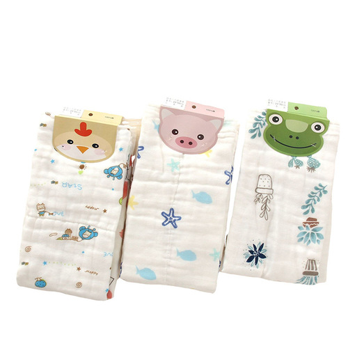 Two-piece set 25*50 high-density gauze baby towel handkerchief cotton infant children's face wash small towel cartoon printed square towel