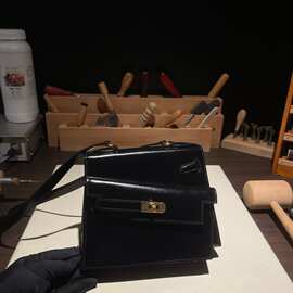 手工缝制双面凯莉包法国原厂Box皮高级感真皮女包百搭单肩斜挎包
