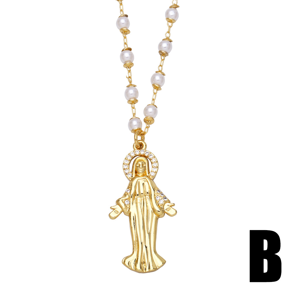 Virgin Mary Pendant Pearl Zircon Religious Copper Necklace Accessories Wholesalepicture4