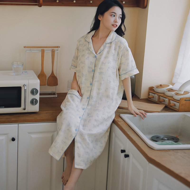 Pure Cotton Gauze Cardigan with a High-End, Light Luxury Design, Trendy Short-Sleeve Pajamas, All-Cotton Nursing Wear, Breastfeeding Outfit, Loungewear