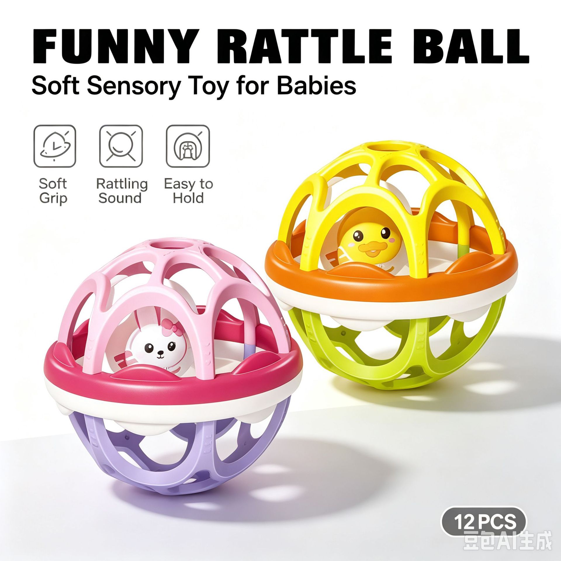 Baby grasping ball, baby grip training rattle, newborn cuddling toy, teething toy, best-selling cross-border e-commerce product.