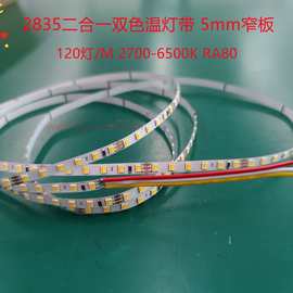 新品5.5mm窄板2835二合一双色温灯带120灯/M 24V 2700-6500K RA80