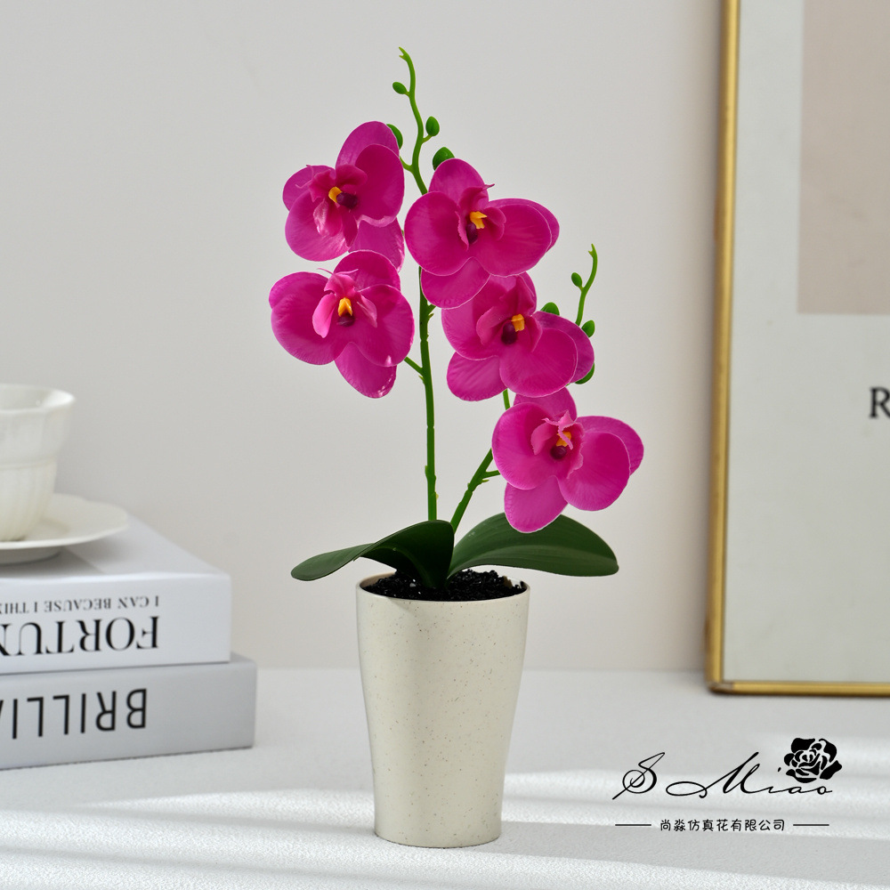 Dos dientes cinco flores sensación de mano pequeña orquídea mariposa imitación bonsai flores falsas decoración del hogar fotografía flores artificiales flores de boda