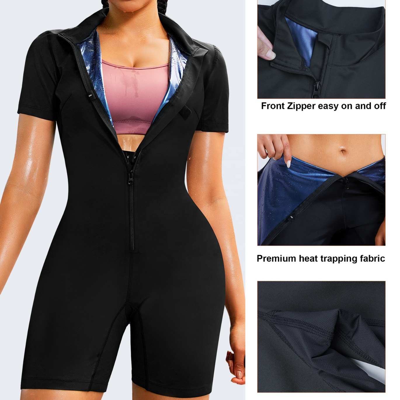 Ventas transfronterizas calientes de alta gama body-shaping jumper con cremallera de manga corta diseño de cintura de alta elasticidad abdominal elevación de cadera body-shaping jumper