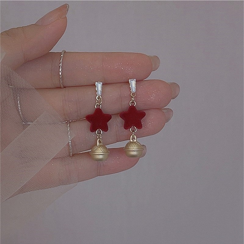 Brincos pendentes de pentagrama em veludo vermelho para mulher_voghion.com