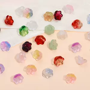 ลูกปัดแก้วใสขนาด 7*12 มม. ลูกปัดหลวม ลูกปัดไล่สีรูปดอกลิลลี่แห่งหุบเขา วัสดุสำหรับร้อยลูกปัดงานแฮนด์เมด เครื่องประดับ