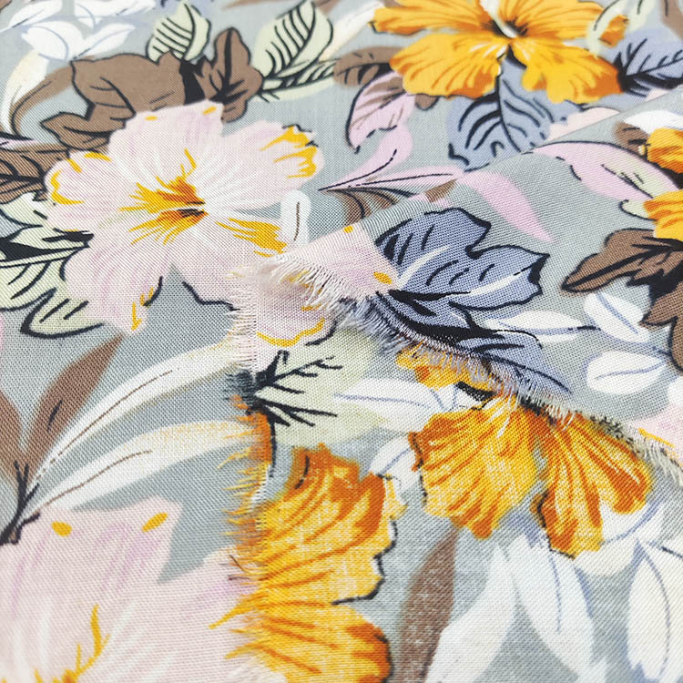 Nuevo diseño de estilo suave tejido de planta tropical 145cm 100% rayon impresa camisa cara