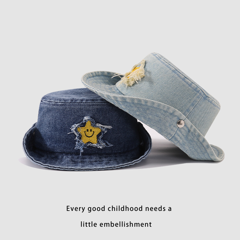 Los vaqueros occidentales personalidad de los niños flanged sombrero pescador primavera y otoño estrellas vaqueros sombrero de camping sombrero de montaña