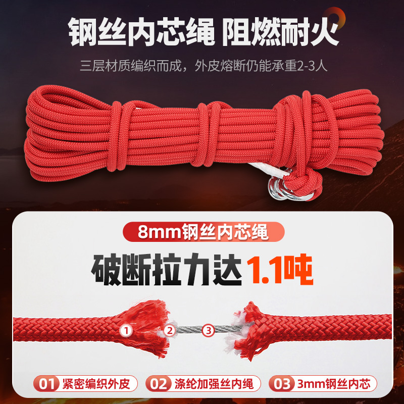 高楼逃生绳子消防应急包家用高层缓降器地震火灾装备高空安全套装