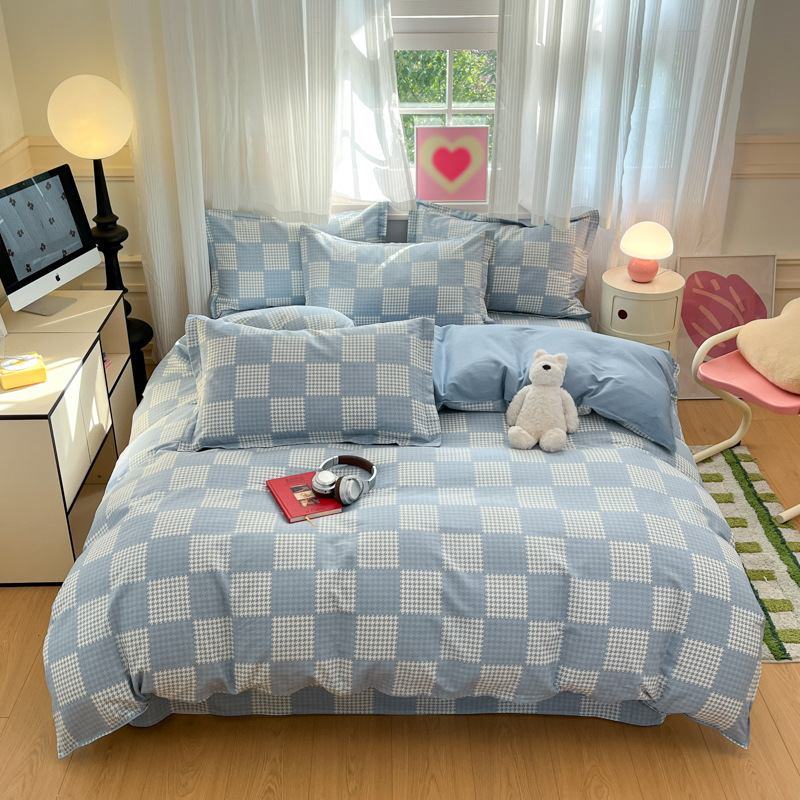 Four-piece cotton 100 cotton bed sheet quilt cover dormitory three-piece set spring and autumn summer bedding bedding 4-piece set