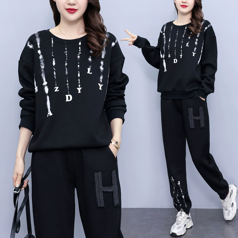 Warm set, denim sweatshirt, plus size, 2023 collection