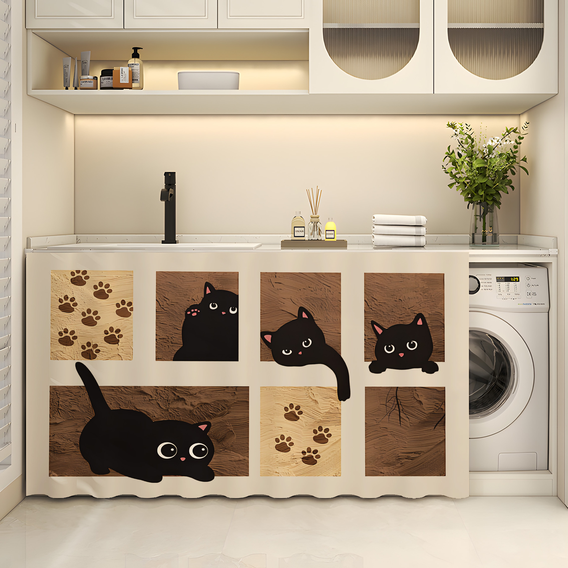 Washbasin Bathroom Cabinet Shade Curtain Storage Cabinet Sundries Shade Ugly Curtain Cute Animal Kitchen Storage Rack Dust Curtain