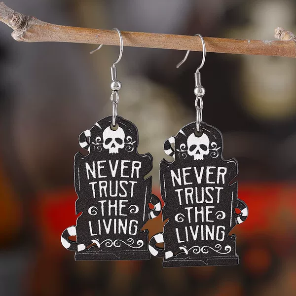 Halloween Earrings with Beads Amazon Cross-Border New Halloween Skull Tombstone Pendant Ear Jewelry