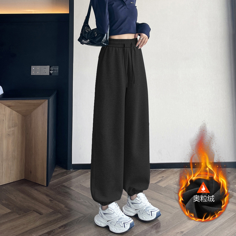 藏青色运动裤女春秋季2025新款宽松显瘦束脚裤美式高腰休闲卫裤子|undefined