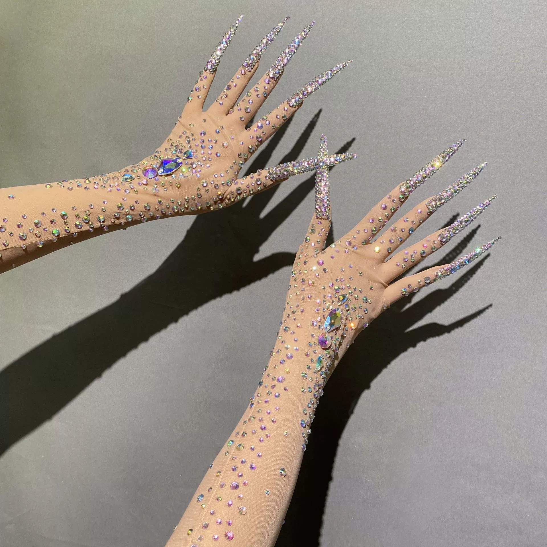 Новая европейская и американская сексуальная длинная перчатка ab цветной бриллиантовый драгоценный камень сетчатая пряжа