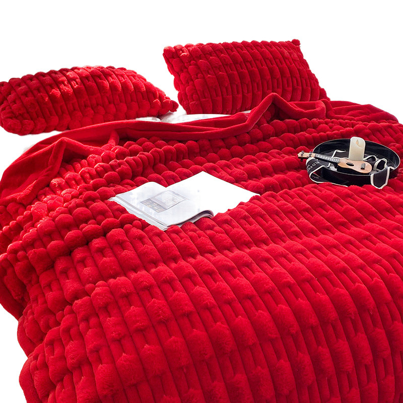 U7T 하이 엔드 웨딩 담요 더블 레이어 빅 레드 웨딩 가짜 모피 잔디 구름 담요 두꺼운 라셀 담요