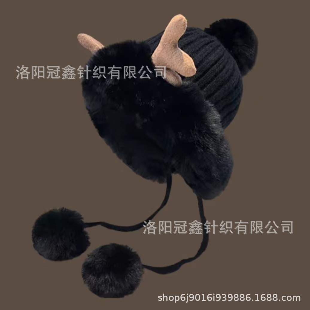 秋冬の韓国版のかわいい鹿の角の毛の帽子の子供の耳の毛の帽子のクリスマスは厚い東北の雷鋒の帽子の自転車の帽子に乗ります。