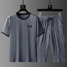 男士冰丝短裤短袖运动中国风五分裤男套装夏季休闲爸爸装一整套