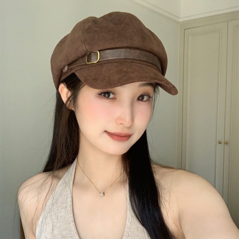慕斯棕棕~秋冬新款麂皮绒复古贝雷帽女韩系气质时尚显脸小八角帽|undefined