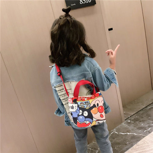 Children's bags, new trendy Korean version, cartoon canvas portable shoulder bag, fashionable bag, kindergarten tutoring crossbody bag