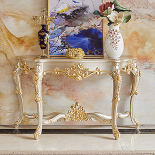 European style solid wood porch villa living room solid wood carved champagne gold and silver porch table entrance hall decoration table