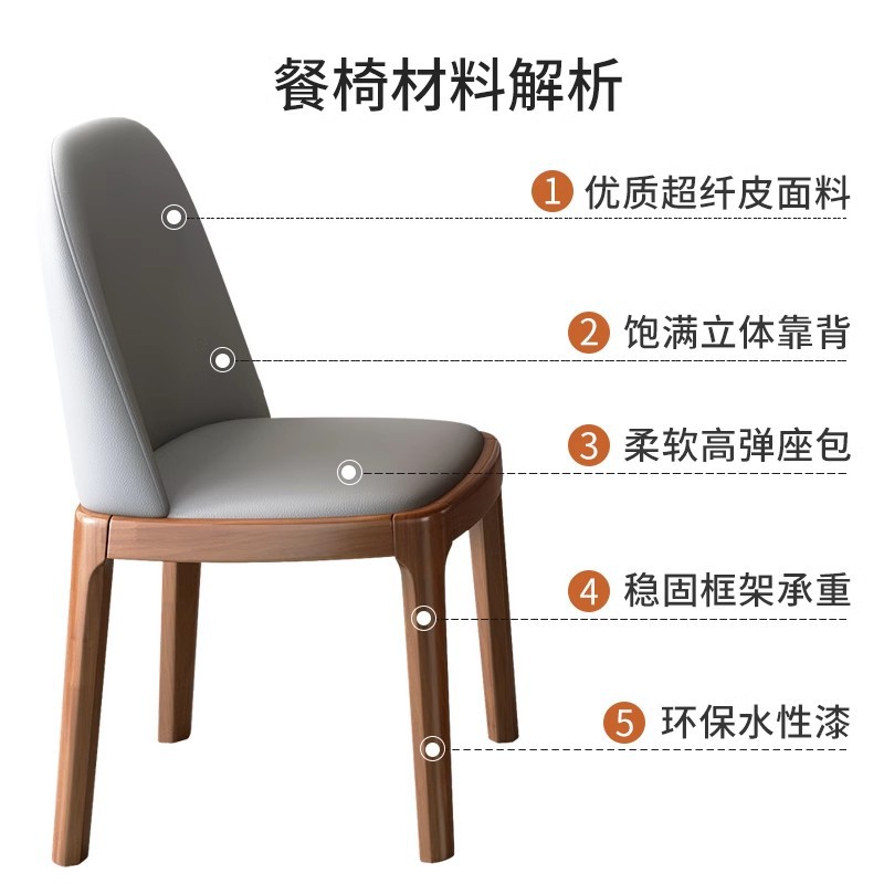 全实木餐椅轻奢椅子家用凳子靠背椅现代简约酒店餐厅八角高靠背