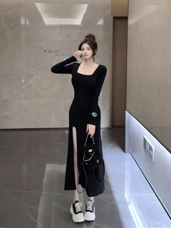 Elegant Inner Wear Paired with a Coat, Chic Hip-Hugging Skirt, New Spring and Autumn Style for Women, Waist-Cinching, Slimming, Unique Slit, Sexy Dress Elegant Inner Wear Paired with a Coat, Chic Hip-Hugging Skirt, New Spring and Autumn Style for Women, Waist-Cinching, Slimming, Unique Slit, Sexy Dress