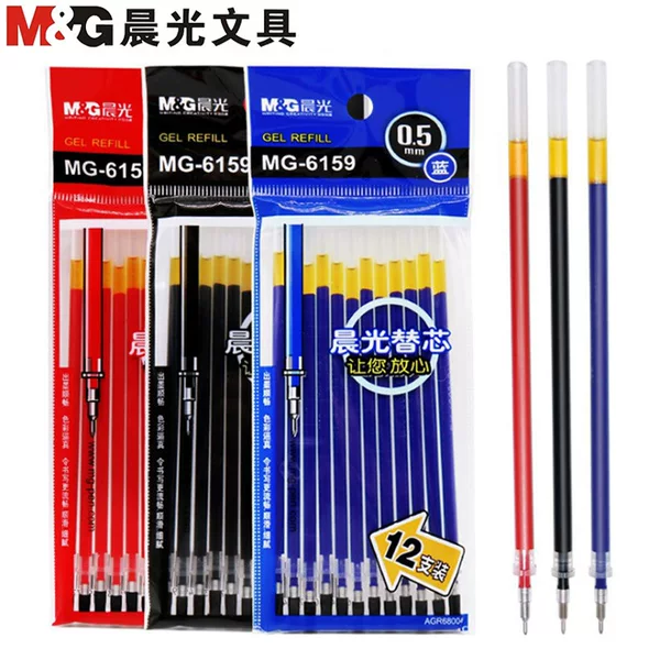 Morning Light Mg6159 Gel Pen Refill 0.5mm Black Half Needle Tip Pen Refill Red Pen Refill Teacher's Red Correction Refill