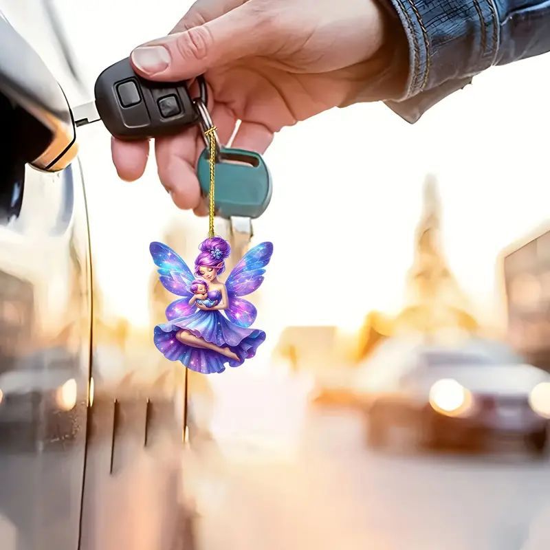 Cross-border nuevo 2D elegante colgante de hadas de flores acrílico plano colgante de espalda de automóvil colgante de mochila