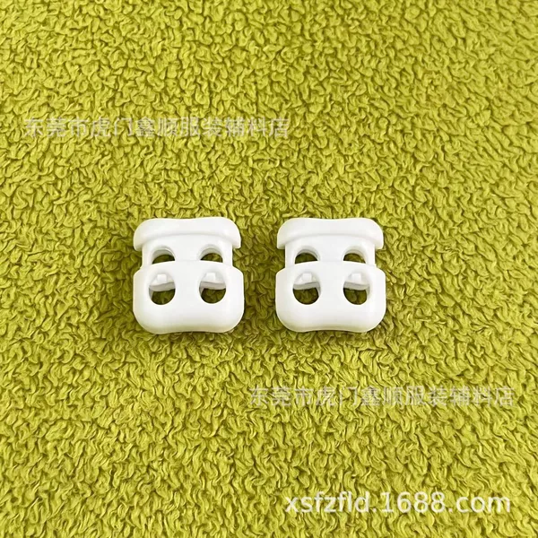 Manufacturer's Spot White Plastic Double-hole Spring Buckle, Two-hole Plastic Elastic Rope Adjustment Buckle, Hat Buckle, Anti-slip Buckle