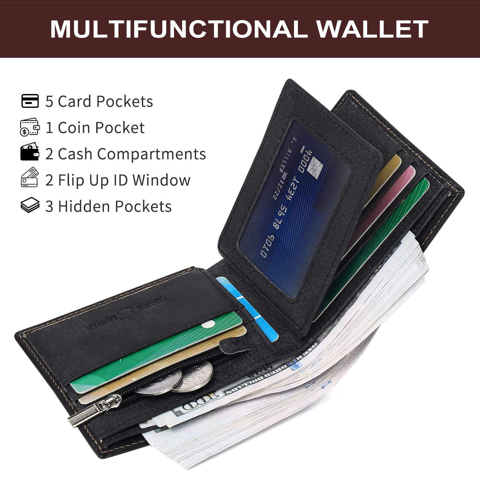 Amazon Flag Wallet Hombres gran capacidad RFID anti-robo Wallet multi-tarjeta