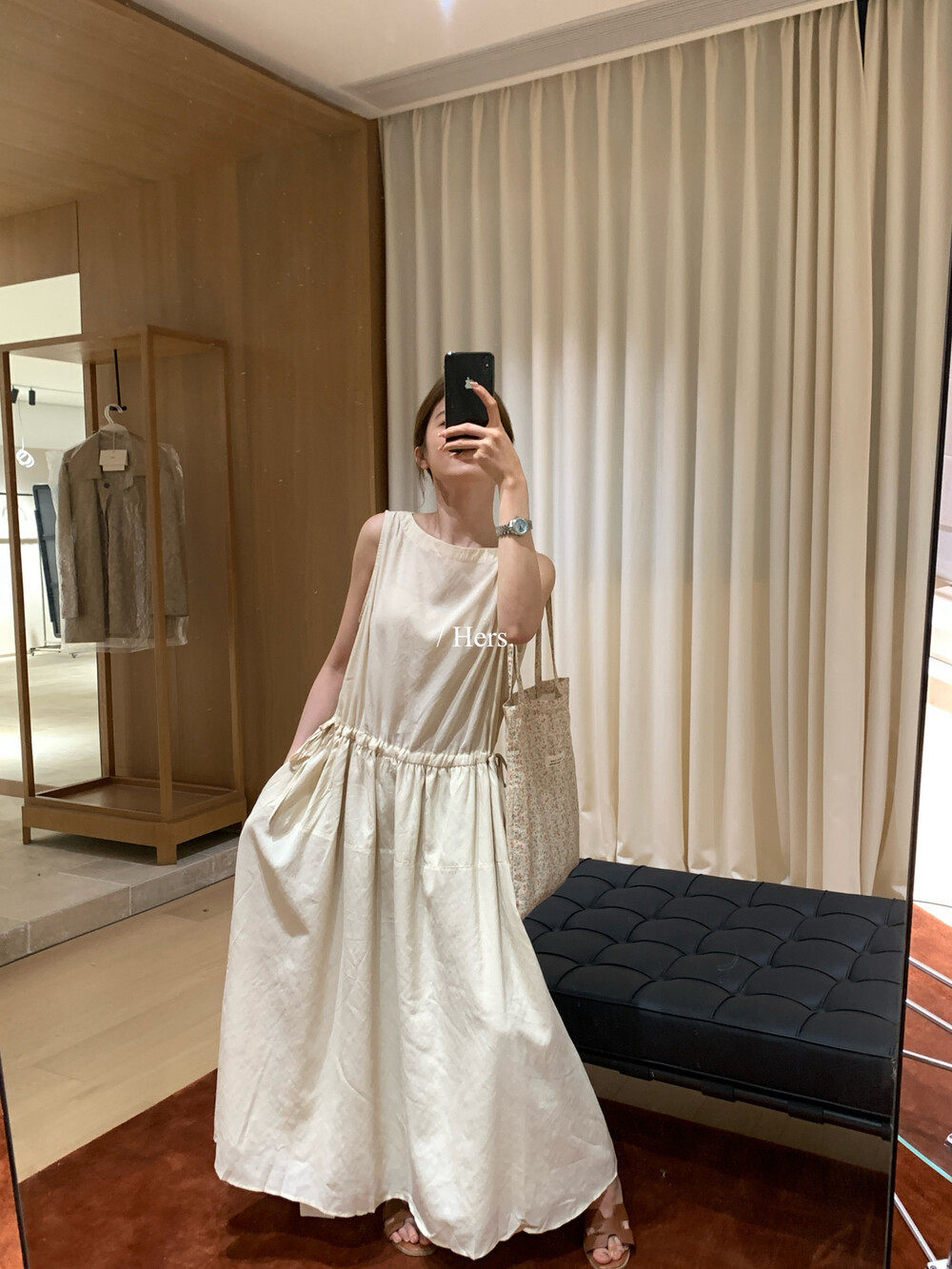 Đầm maxi nữ cổ tròn không tay thắt eo phong cách tối giản — trắng ngà, màu mơ chi tiết 12