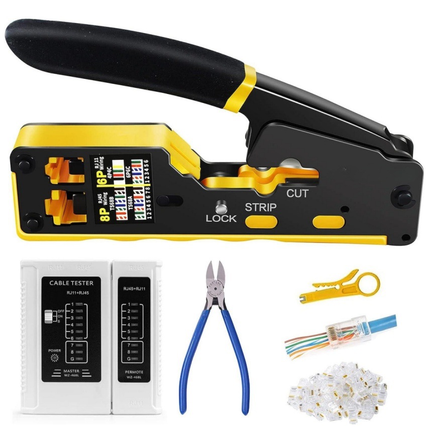 RJ45 다기능 네트워크 클램프 슈퍼 5 크리스탈 헤드 8P6P 네트워크 도구 블레이드 매칭 조합 스루 홀 클램프