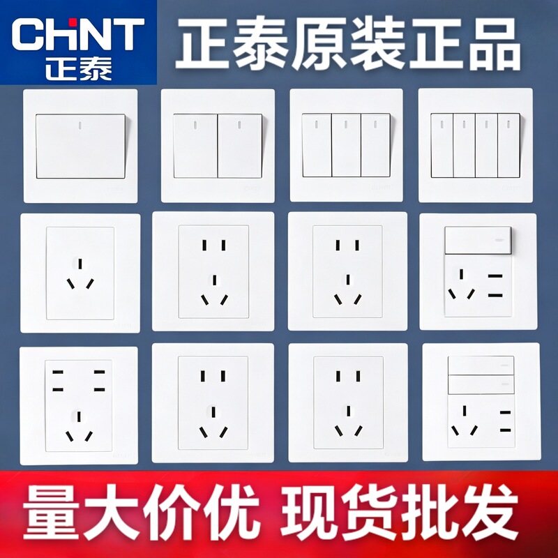 Chint Genuine 86-Type Concealed Switch Socket 16A Air Conditioning Computer Angled Five-Hole USB Switch Panel Socket in Stock