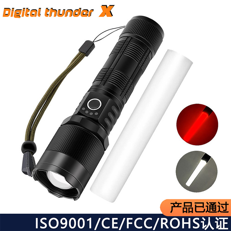 Transfronterizo nueva linterna de patrulla LED al aire libre USB recargable zoom aleación de aluminio luz fuerte linterna de alta potencia