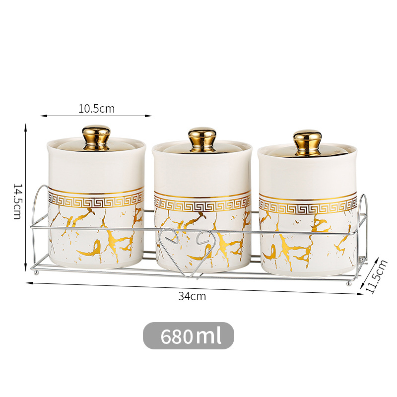 Tanque de sellado de cerámica exportado transfronterizo tanque de almacenamiento cubierta de madera tanque de almacenamiento de té de cocina condimento lata de café set