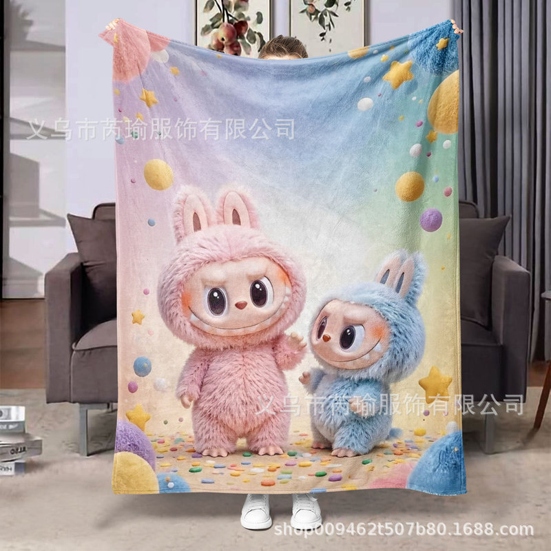 ラブブプリントフランネルブランケット エアコンブランケット 小さなブランケット ワンピース両面フランネルブランケット 小さなカバーブランケット|undefined