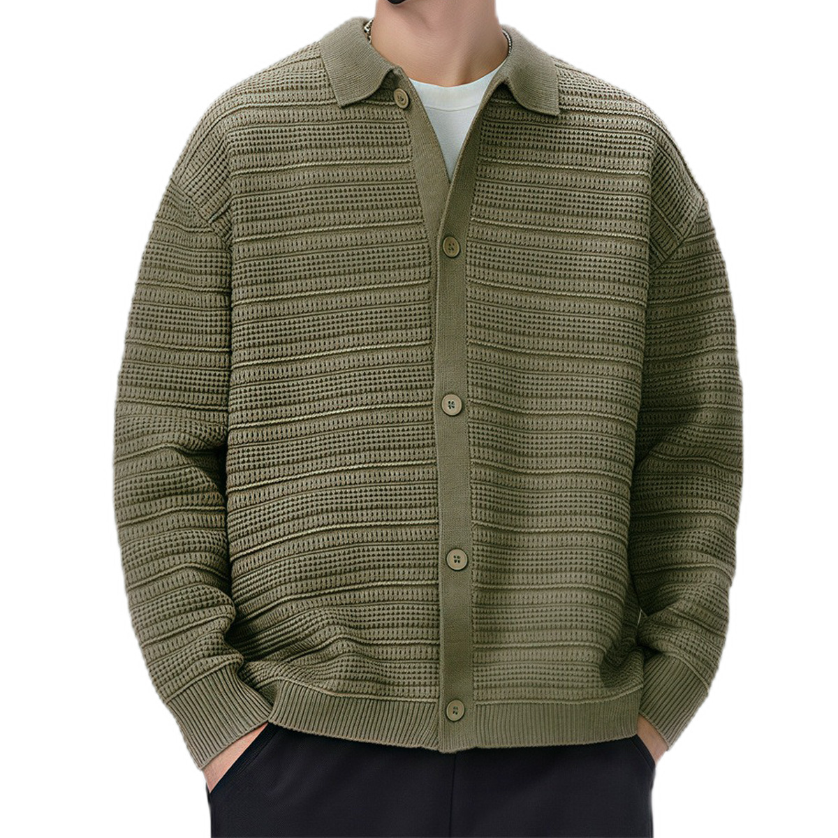 Explosiones transfronterizas europeas de tamaño grande jersey suéter hombre polo de negocios con collar cardigan chaqueta fábrica de moda al por mayor