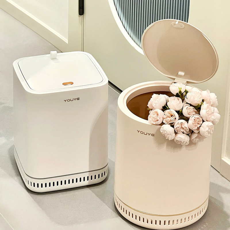 Air-pressurized trash can for home use in the living room, luxury and high-end, with lid, suitable for bathroom, toilet, bedroom, large capacity, stylish design