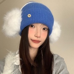 毛线帽子女秋冬保暖套头防风护耳针织帽大头围韩版百搭显脸小冷帽