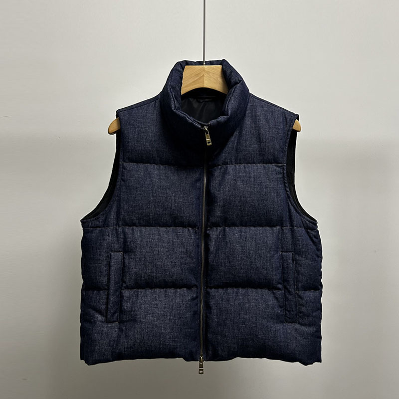 Mao Yan High-End Denim Fabric down Vest for Women 2025 Winter New Stand-Up Collar Warm White Duck down Jacket